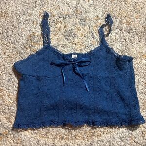 Navy Lace-Trim Camisole with Front Bow
